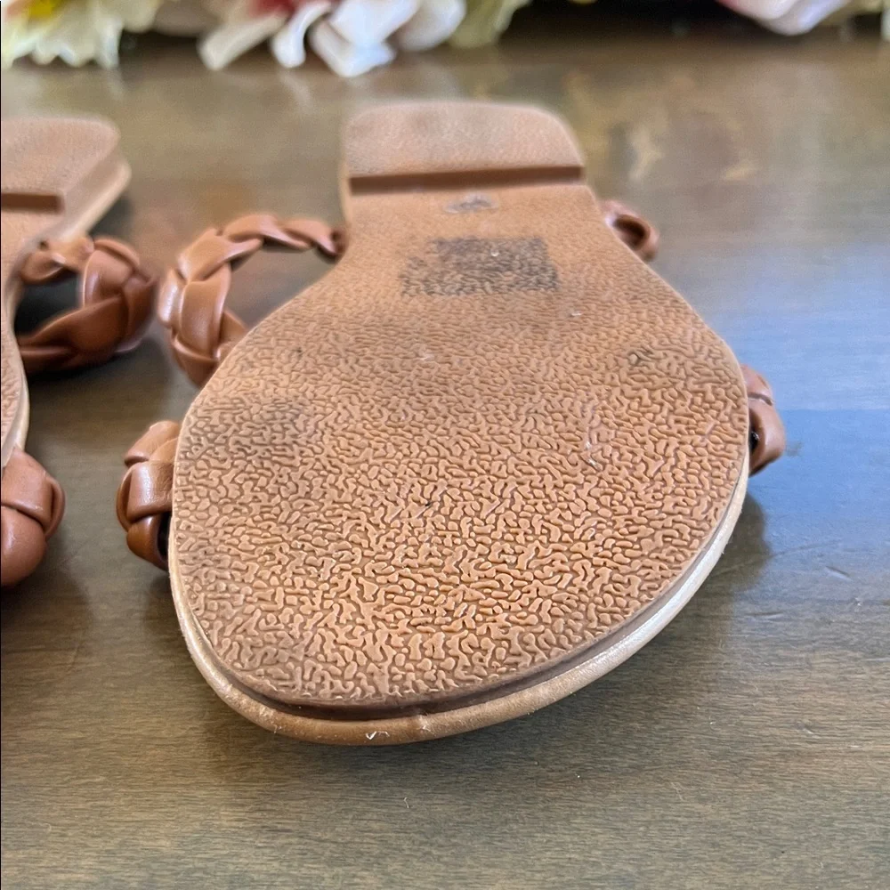 a.n.a Braided Double-Strap Slide Sandals in Cognac Brown